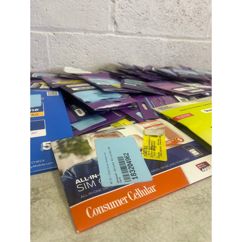 UNVERIFIED LOT OF 87 Mobile SIM Cards - Assortment of Brands & Plans