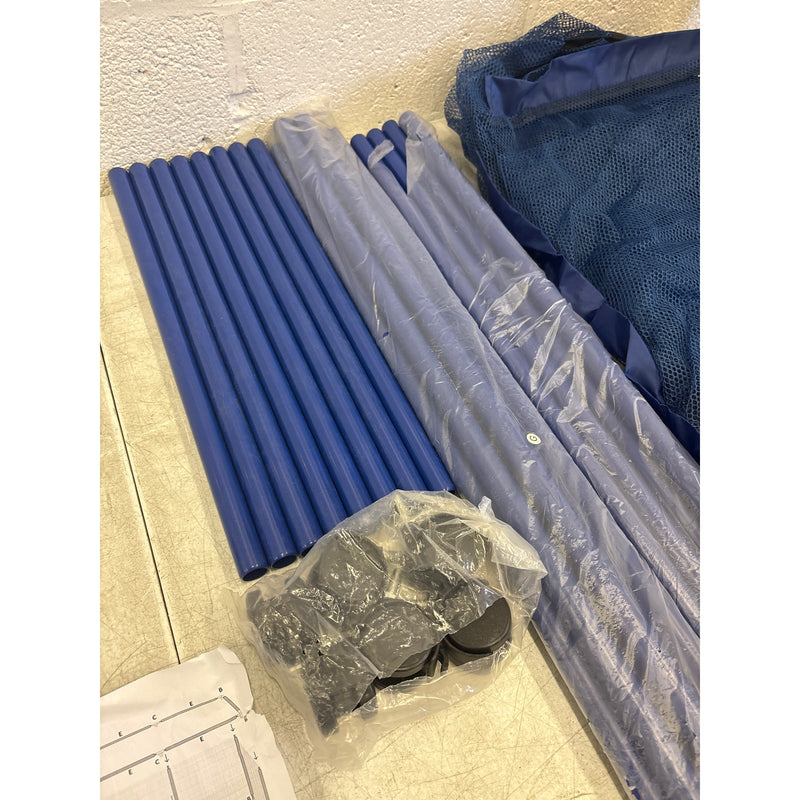 35"x33"x22" Mesh Pool Storage Bin Rolling Cart Organizer, Water Draining - Blue