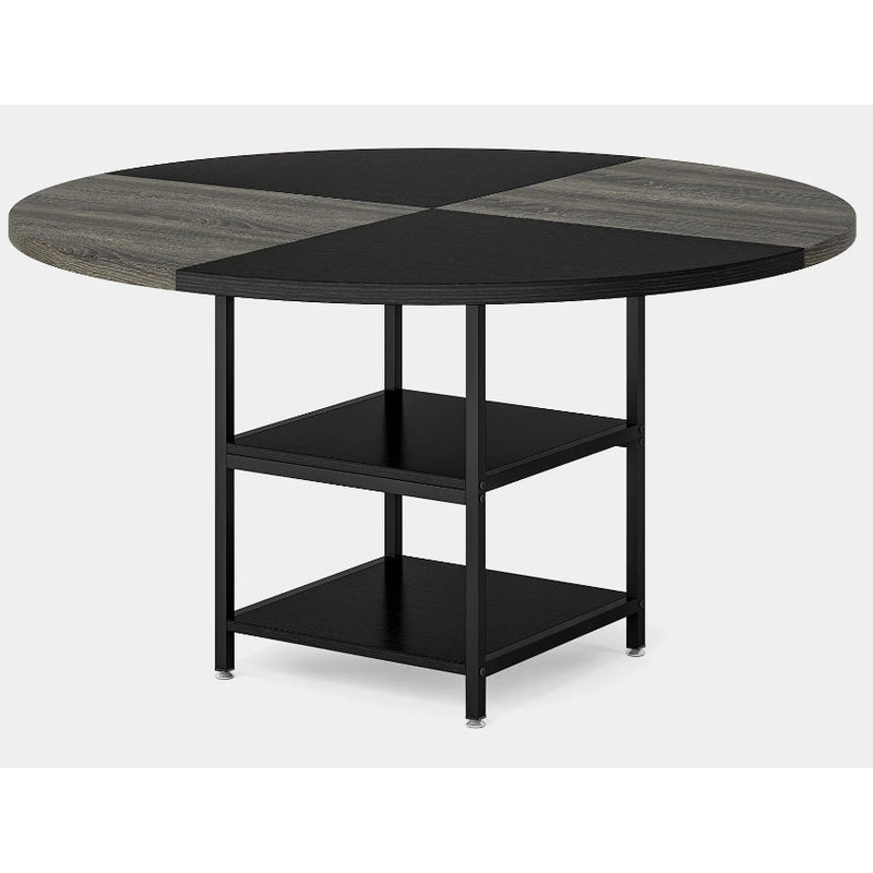 Tribesigns Round Dining Table, 47" Kitchen Dinner Table w 2 Storage Shelf Gray