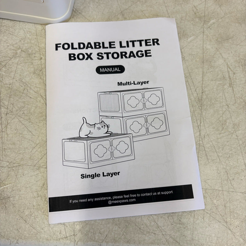 MeexPaws Plastic Foldable Litter Box Storage w 2 Mats, Easy Access Doors - Tan