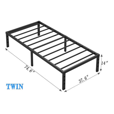 New Jeto 14" Metal Bed Frame, Twin Size Bed Frame w Storage Space, Heavy Duty