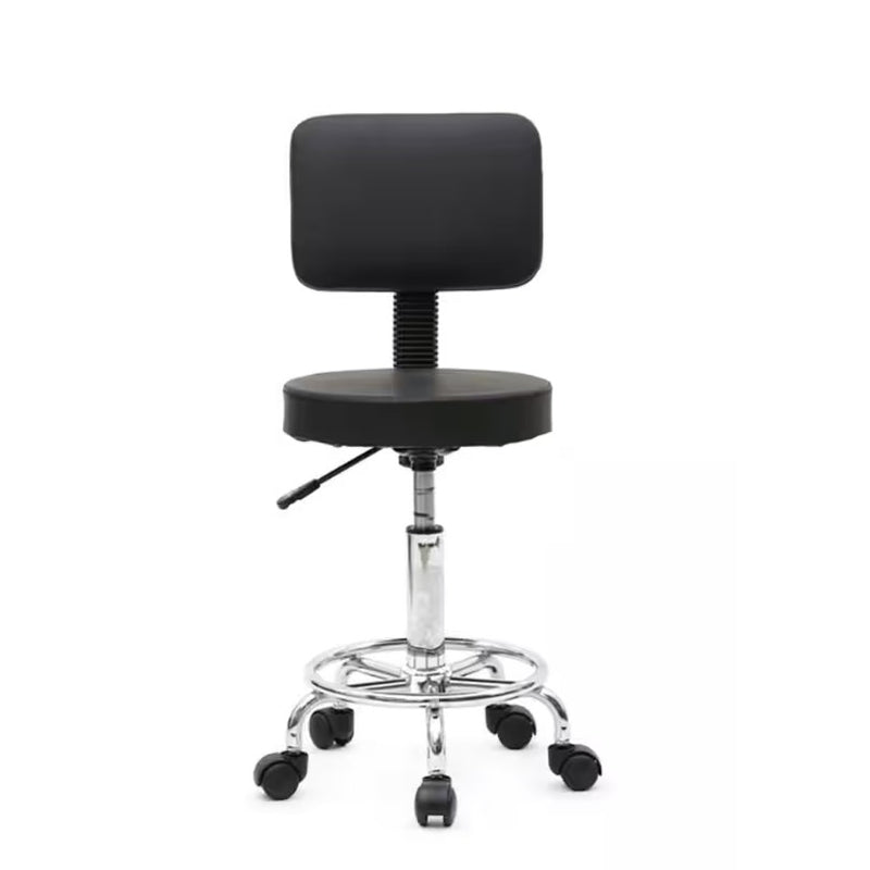 Black PU Leather Adjustable Chair / Swivel Stool, Removable Backrest, Black