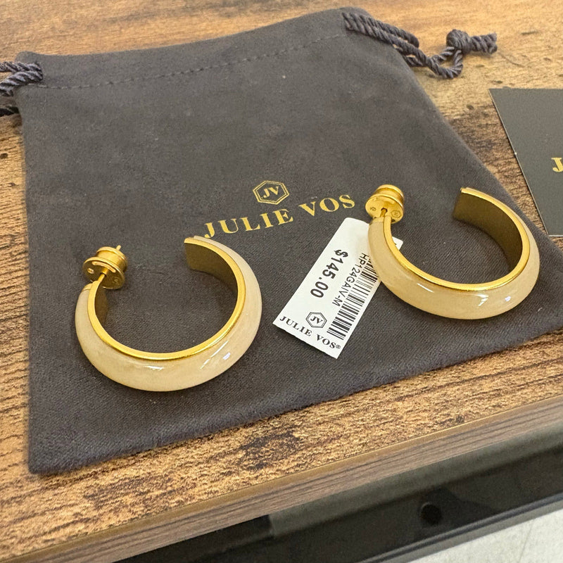 Julie Vos Carnaby Hoop Earring, 24K Gold Plated, 1.3" Diameter - Ivory - Tan