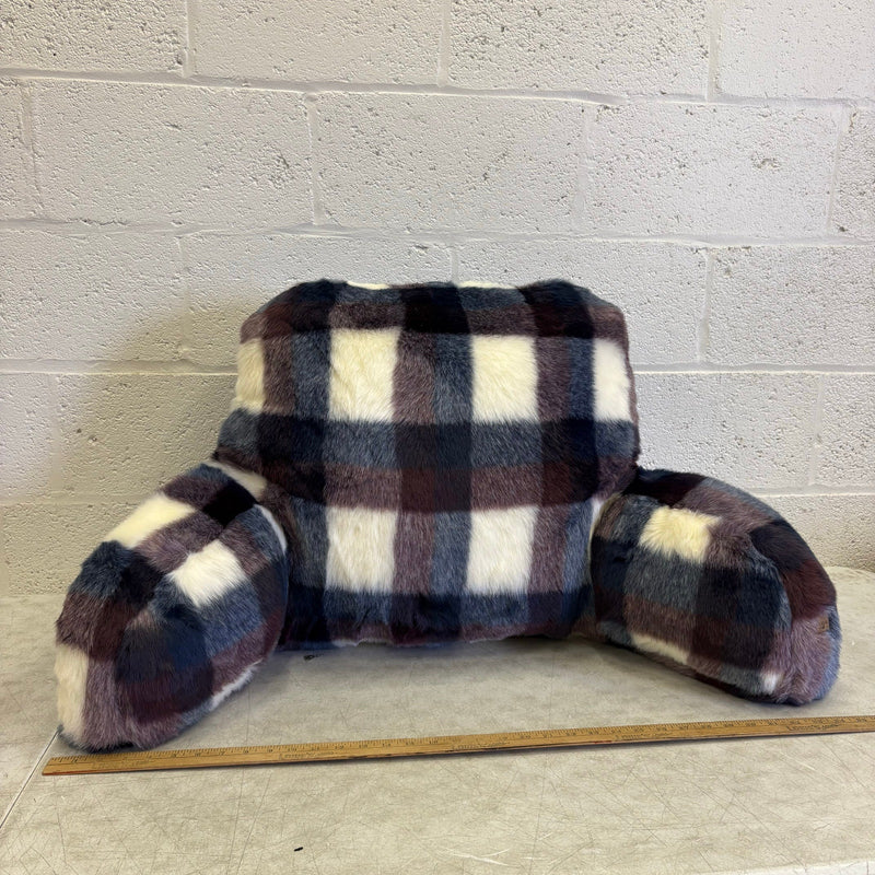 UGG Plush Backrest Pillow, 36"W x 20"H Reading Pillow Soft - Blue Plaid Design