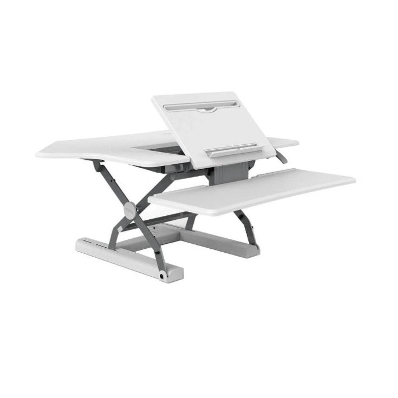 Loctek 36" P-Series Sit-Stand Corner Riser With Drop-Down Keyboard Tray, White