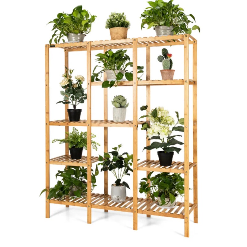 VIVOSUN 5-Tier Plant Stand, Indoor Plant Shelf, 5 Tiers Bamboo Garden 55" x 45" x 13"