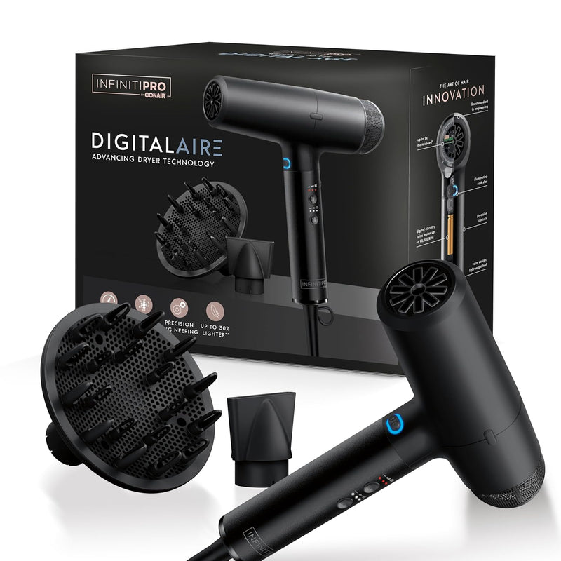 INFINITIPRO by CONAIR DigitalAIRE Hair Dryer w Diffuser; 3 Heats & Speeds- Black