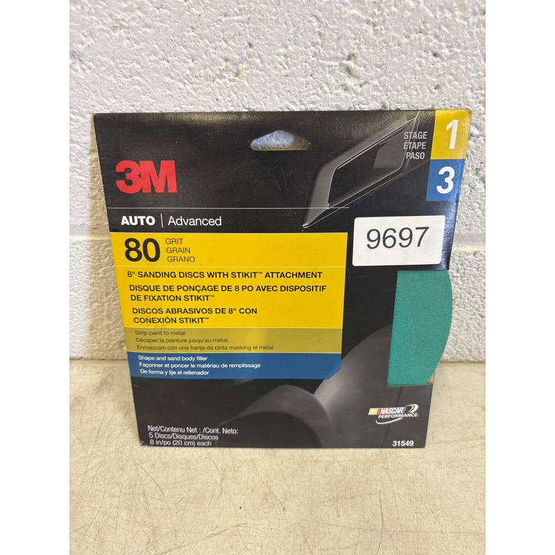 PACK-OF-5 3M Sanding Disc with Stikit Attachment, 31549, 80 Grit, 8" Disc