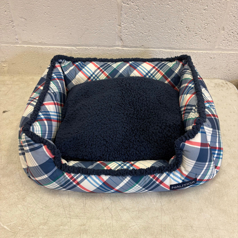 Nautica Rectangle Pet Bed 24" x 22" x 8" Dog Bed Plaid Multicolor Design - Small