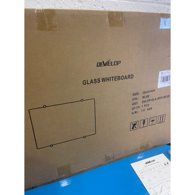 DEVELOP Magnetic Glass Whiteboard, Dry Erase Baard 36" x 24" Blue Frosted, w Markers
