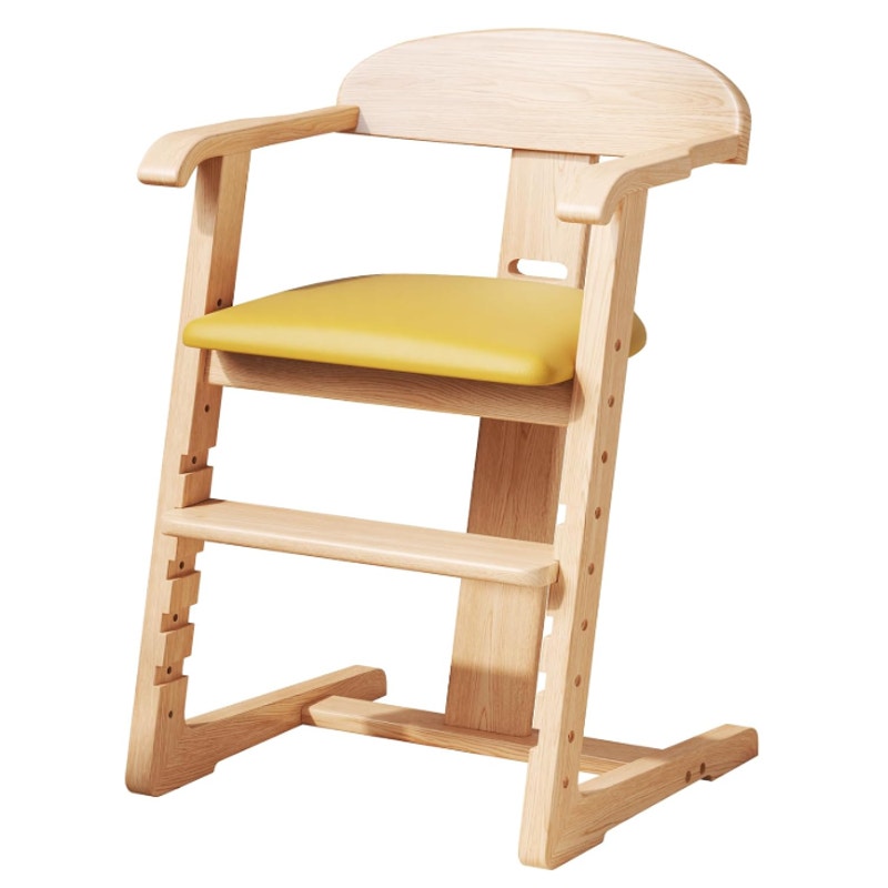 Wooden High Chair Adjustable Height Easy to Clean Toddler Highchair Brown/Yellow