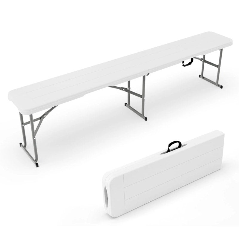 VINGLI Portable 6ft Plastic Folding Bench w Carrying Handle - 11" Wide - White