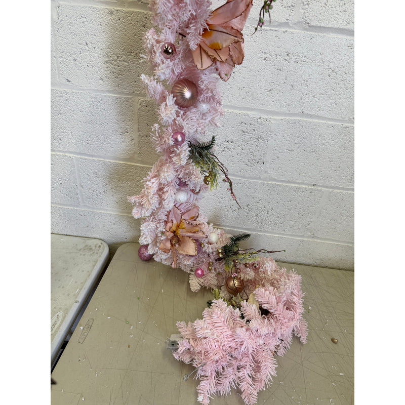 CCINEE 5.9ft Pink Artificial Christmas Garland, Battery Operated w LED lights