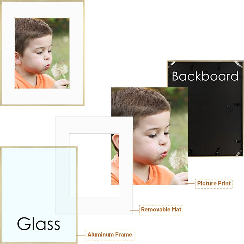 Set-of-2 16x20 Gold Aluminum Picture Frames with Tempered Glass
