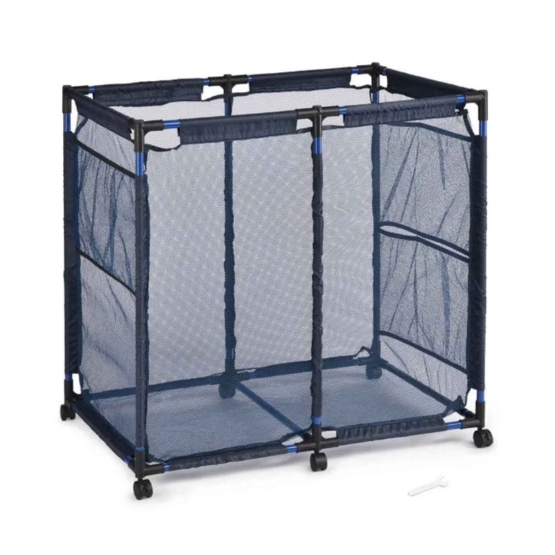 35"x33"x22" Mesh Pool Storage Bin Rolling Cart Organizer, Water Draining - Blue