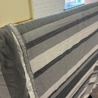 Thomasville Queen Comforter Set w 1 Pillow Sham, Dual Sided Gray/White Stripes