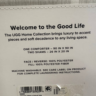 UGG Devon Queen Comforter Set w 2 Shams, Soft Bedding, Square Design - Gray