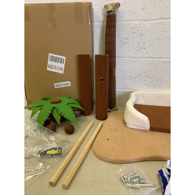Coconut Tree Cat Tree Tower Kitten Scratching Post with Hammock and Hanging Ball