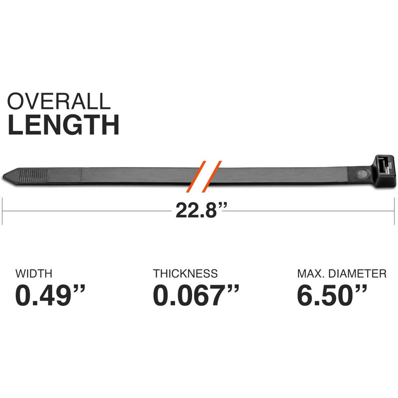 TR Industrial Ultra Heavy Duty Multi-Purpose UV Cable Ties, 22.8", 25pk - Black