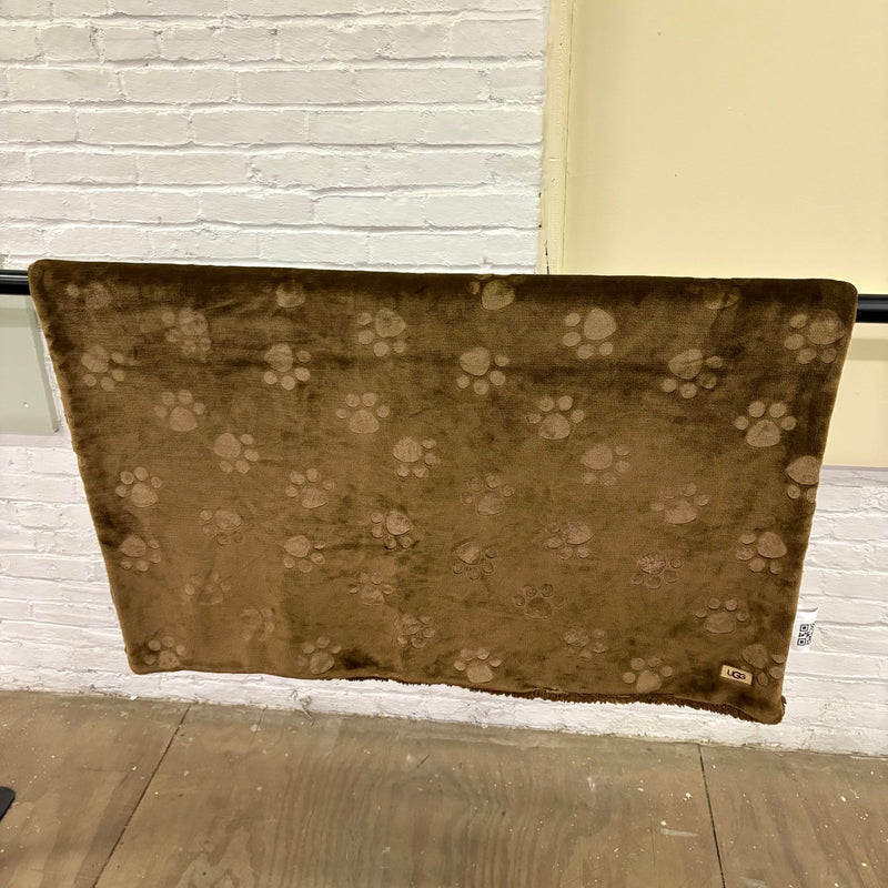 Ugg Dog Blanket 40" x 50" Paw Print Design Dual Sided Fluffy & Soft Side - Brown