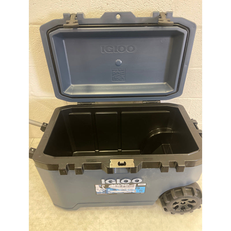 Igloo 75 Quart Rugged Blue Performance Cooler with Wheels Bottle Opener Handles