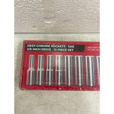 Olsa Tools SAE Socket Set 13pc, 3/8-Inch Drive, 6-Point Deep Socket Set 1/4"-1"