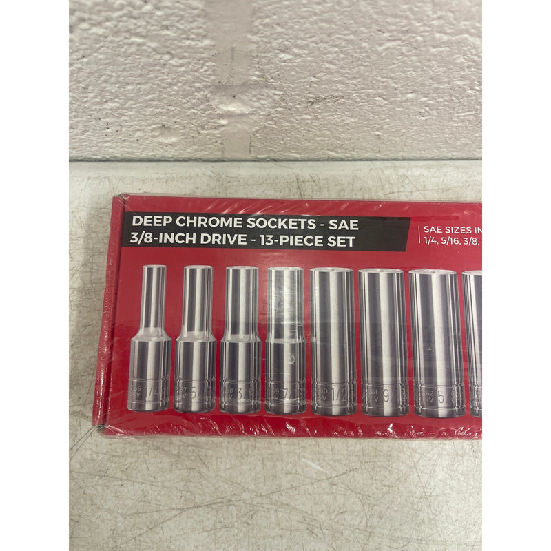 Olsa Tools SAE Socket Set 13pc, 3/8-Inch Drive, 6-Point Deep Socket Set 1/4"-1"