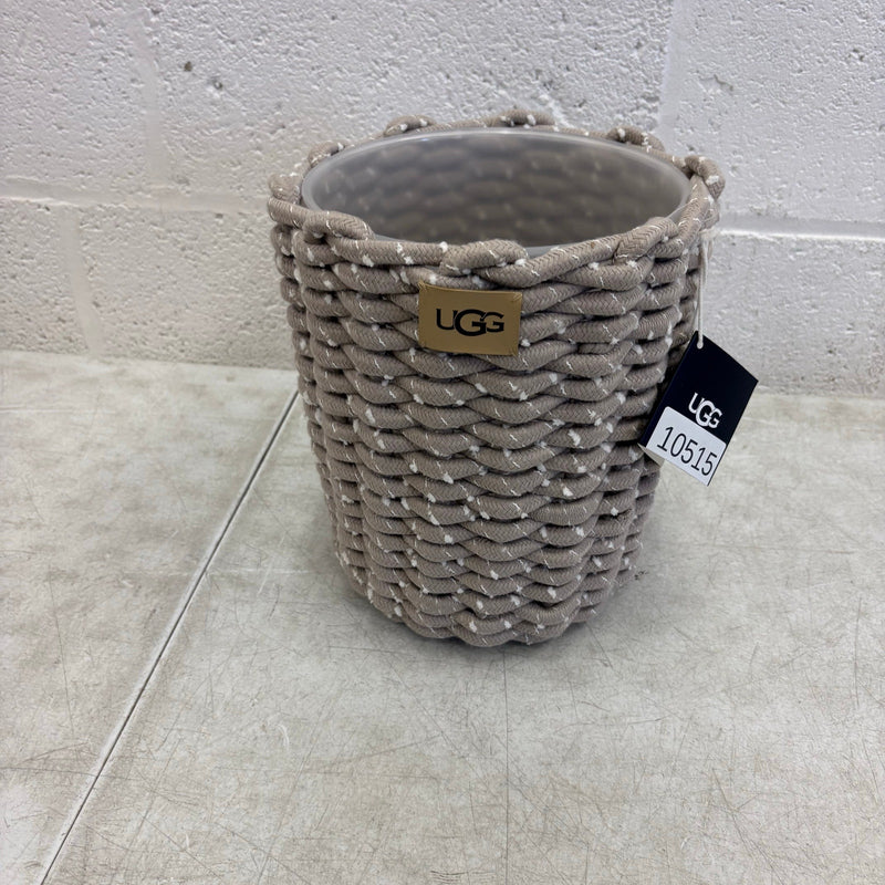 Ugg Melange Waste Bin with Plastic Insert & Woven Rope Design, 9"x10.5" - Tan