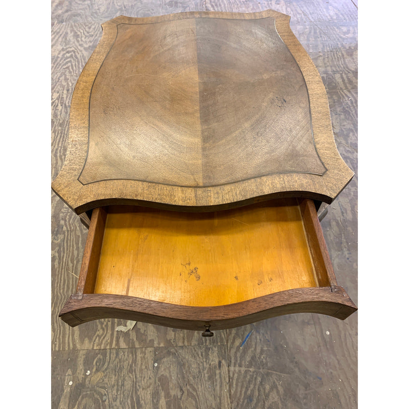 Eclectic Inlaid Mahogany Side Table w Wheels, ca. 1900s SEE DETAILS