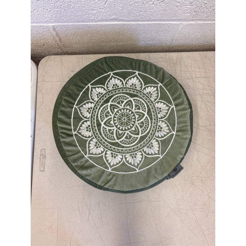 Florensi Round Meditation Cushion, Soft, Side Handle, 16 x 5 Inches, Sage Green