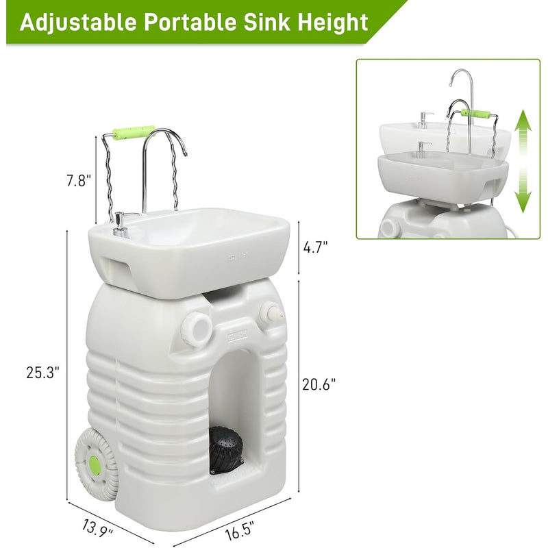 VINGLI 45L Portable Sink: Rolling Hand Wash Stand, Towel Holder & Soap Dispenser
