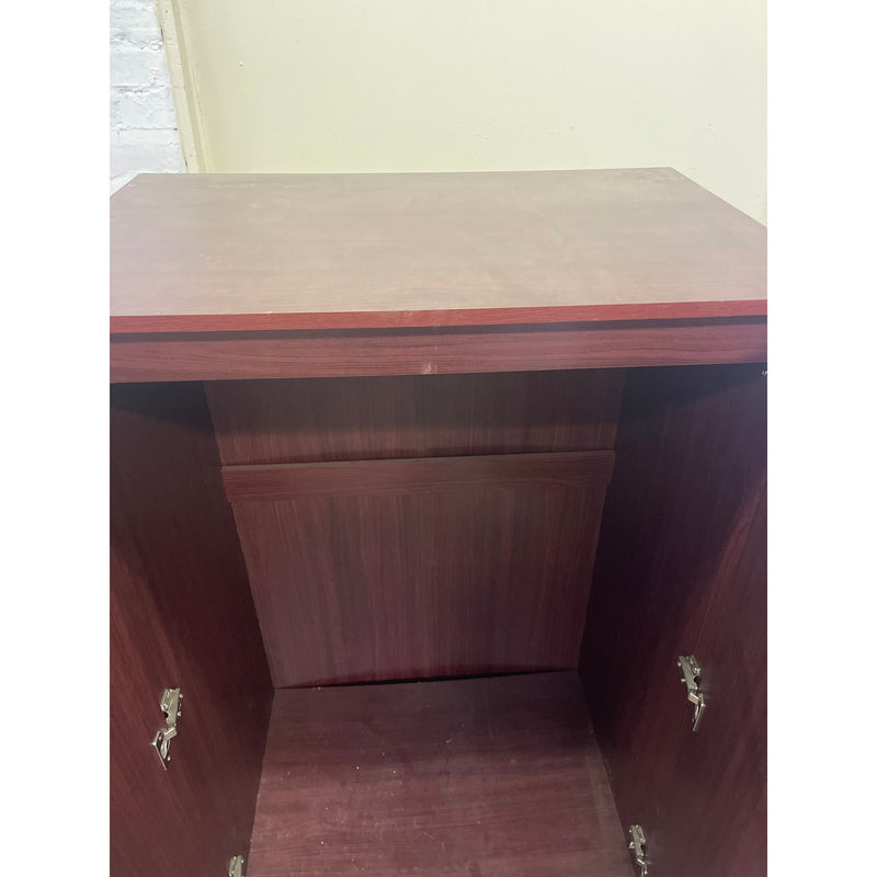 Upright Wooden Storage Cabinet with 2 Drawers 72" x 20" x 32" Red Wood Finish