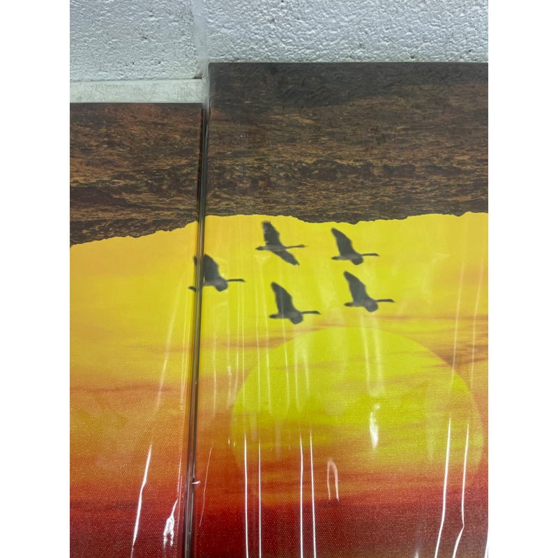 Birds Sunset Canvas Wall Art Orange Sunset Birds Flock Canvas Print, 5 Piece