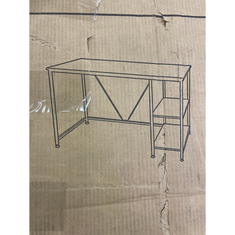 Brown Wooden Office Desk 48" x 24" with 2 Tier Shelving, Metal Frame 28" Tall SEE DETAILS