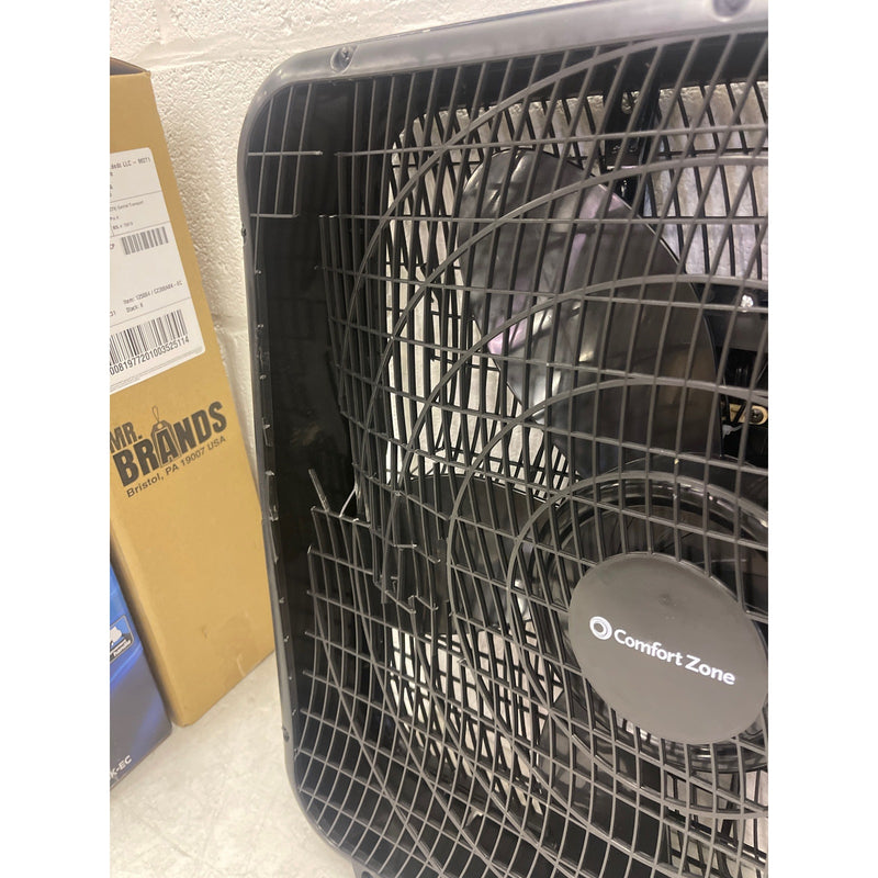 Comfort Zone Box Fan w Carry Handle, 20 inch, 3 Speed Air Circulation DAMAGED