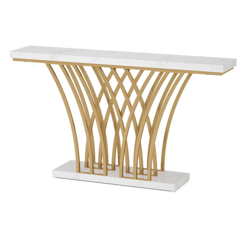 Tribesigns 59 " Faux Marble Console Table with Geometric Metal Base White & Gold