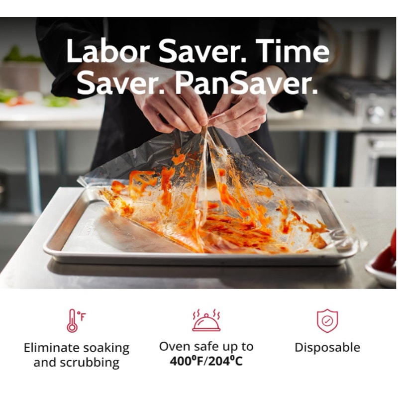 PanSaver Hotel Clear Pan Liners for Easy Clean Up - Disposable Buffet Pan Liners