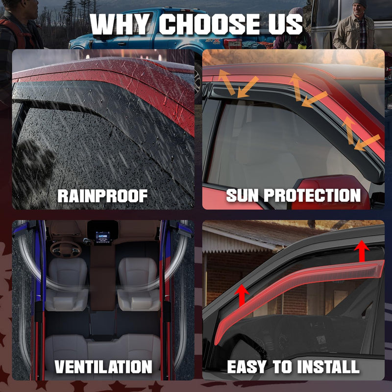 (4pc) Tape-On Rain Guards for 2021-24 Kia Sorento, Side Window Visors - Black