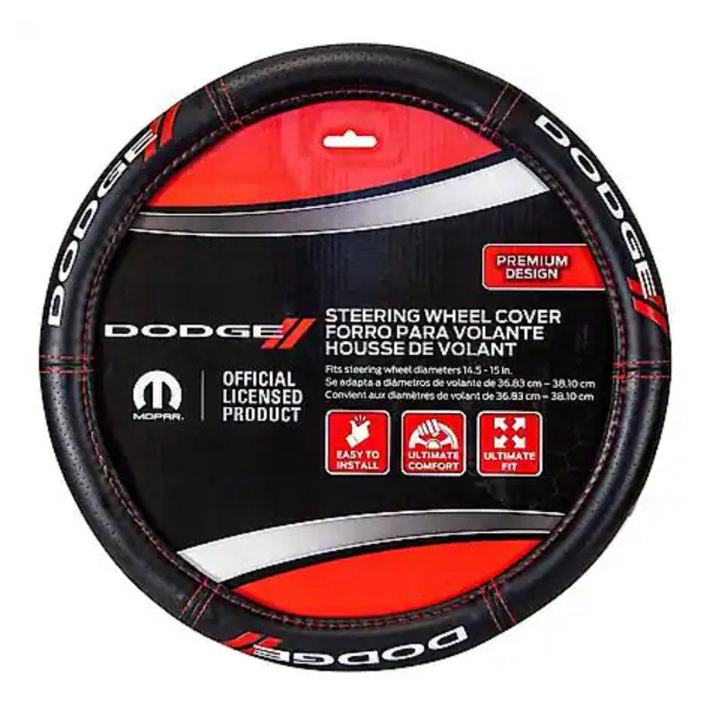 Plasticolor Dodge Deluxe Steering Wheel Cover, Leather-Like, Fits 14.5-15.5"