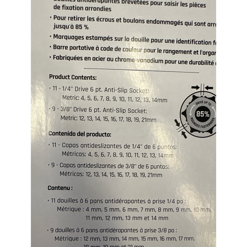 DieHard 1/4" & 3/8" Drive AntiSlip Socket Set Metric 20 Piece Hand Tool DHP55313