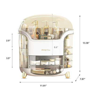 Omeily Large Makeup Organizer & Vanity Case, 3-Layers, Clear Design 13"x12"x8"