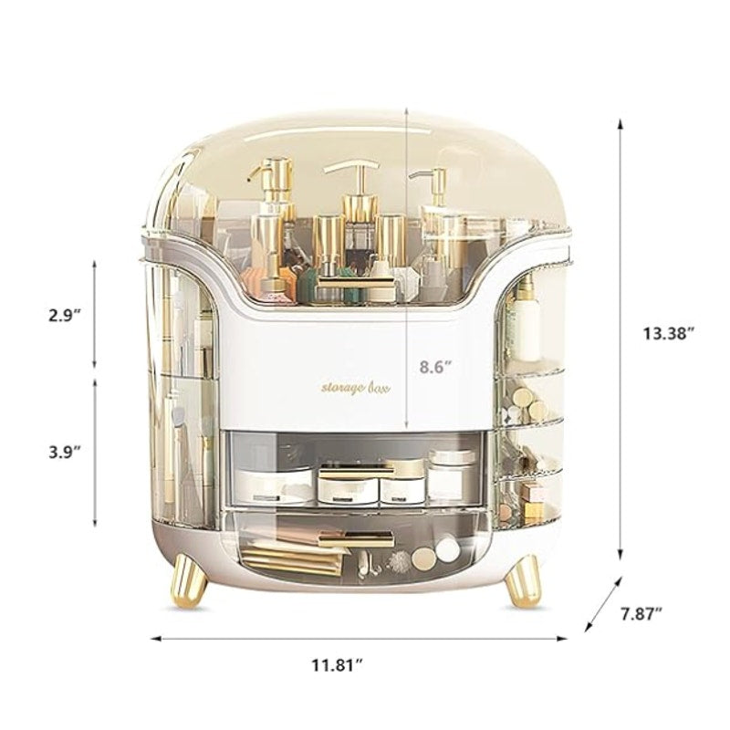 Omeily Large Makeup Organizer & Vanity Case, 3-Layers, Clear Design 13"x12"x8"