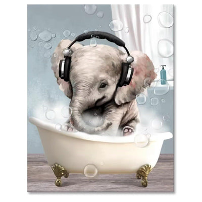Everlands Art 20"x24" Funny Bathroom Wall Decor Art, Elephant In Tub Wall Canvas