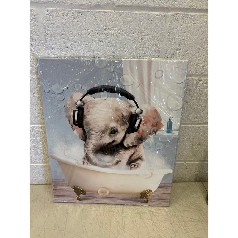Everlands Art 20"x24" Funny Bathroom Wall Decor Art, Elephant In Tub Wall Canvas