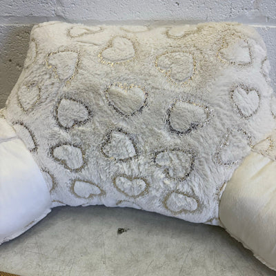 UGG Plush Backrest Pillow 32"W x 16"H Reading Pillow Soft - White w Heart Design
