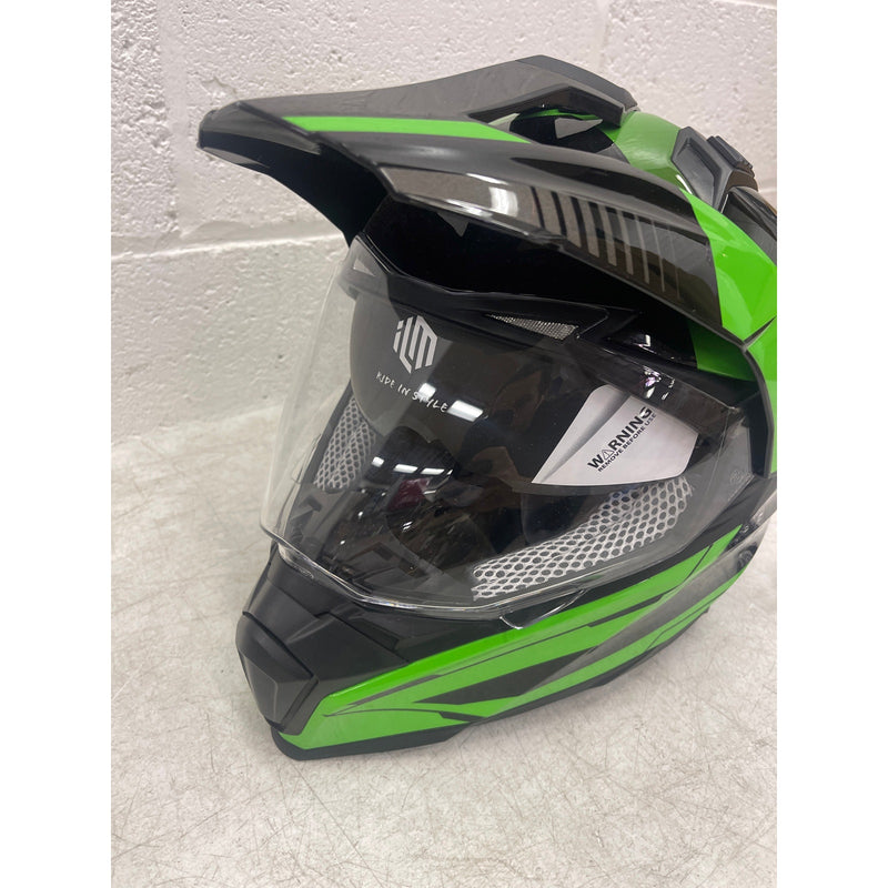 Casco de moto todoterreno ILM con visera solar integral, color verde y negro, talla XL