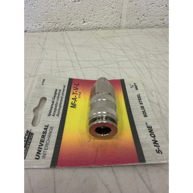 Milton S744 5 In ONE Universal Quick-Connect Coupler, 1/4" MNPT, M-A-T-V-L Style