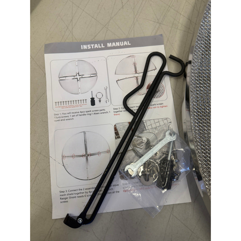 Fire Pit Spark Screen, 30in, Stainless Steel Outdoor with Handle & Poker