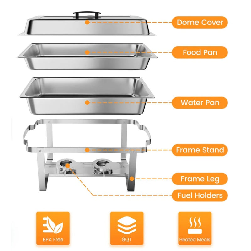 SET-OF-6 GARVEE 8QT Chafing Dish Buffet Stainless Steel Food Servers w Water Pan