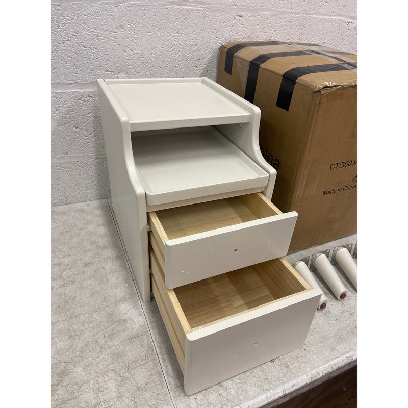 KASLANDI Solid Wood Nightstand with Legs, 2 Drawers & 2 Tier Shelf - Beige READ